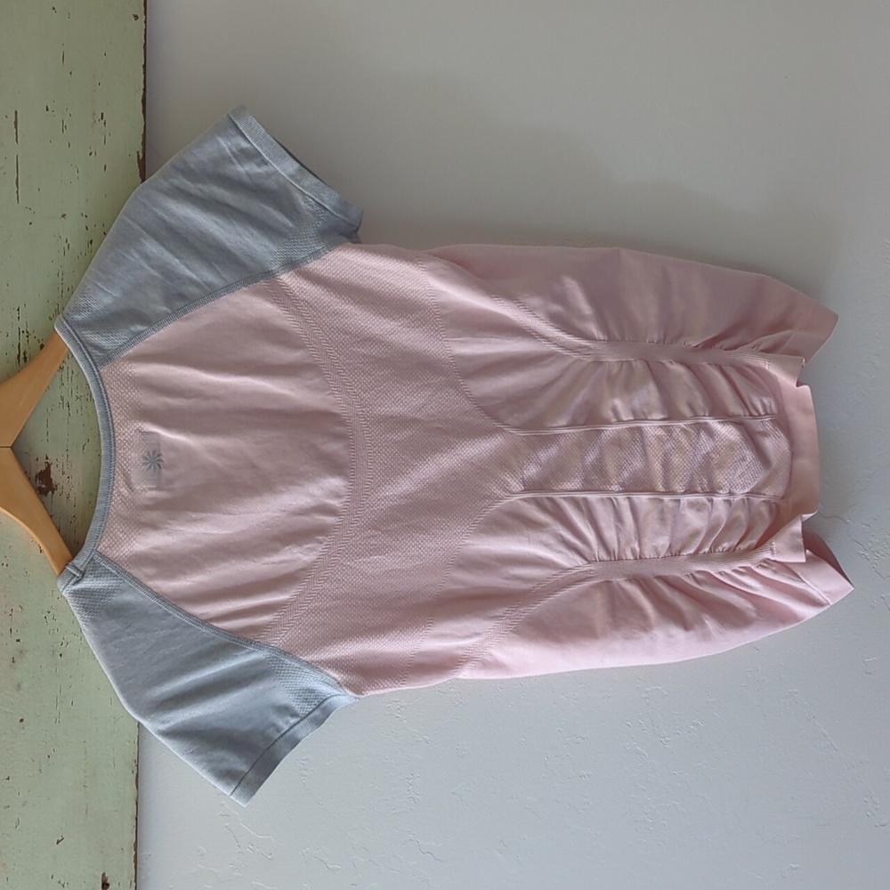 ATHLETA I Pink & Grey Color Block Fast Track Short Sleeve Athletic Tee Top, M - Picture 6 of 14